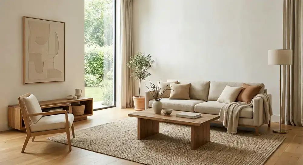 Minimalist living room setup showcasing Banyan Home furniture