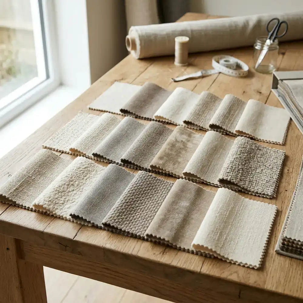 Swatches of premium upholstery fabrics