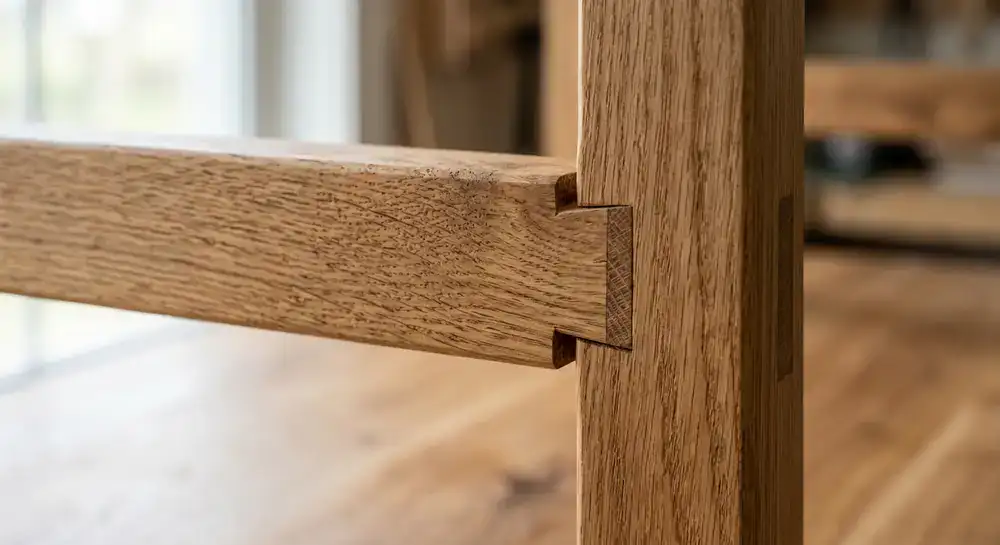 Close up of solid wood grain and joinery